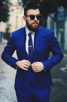 

Linyixun Royal Blue Men Suits Blazer Business Suits Luxury Formal Wedding Suits Bridegroom Tailored Tuxedos (Jacket+Pants)