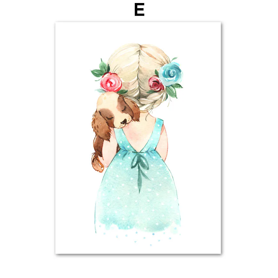 Милый цветок розы зонтик скандинавские плакаты и принты настенные картины на холсте настенные картины для детской комнаты для декора детской комнаты - Цвет: E