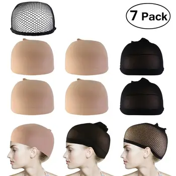 

7pcs Wig Caps Neutral Nude Beige and Black Mesh Wig Cap Hairnets Mesh Weaving Wig Good Quality Hair Net Elastic Caps