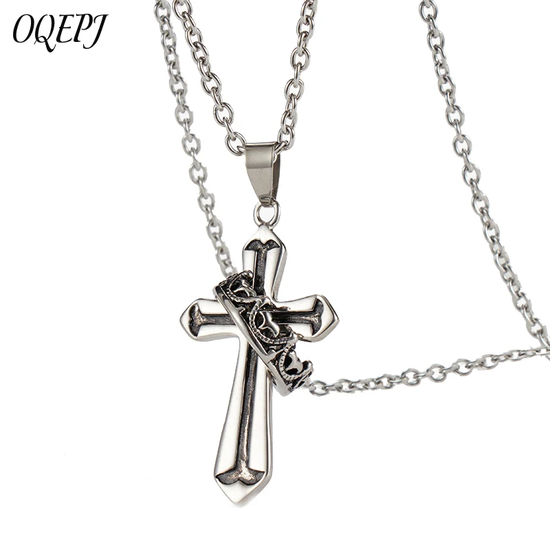 

OQEPJ Trendy Unique Cross Round Necklace&Pendant Stainless Steel Silver Color Simple Necklaces Unisex Women Men Charm Jewelry