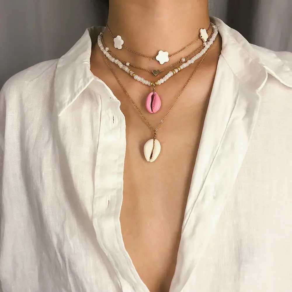 

Bohemian Pendant Necklace Women Choker Boho Retro Beads Shell Heart-shaped Star Multilayer Necklaces Femme Jewelry Bijoux Mujer