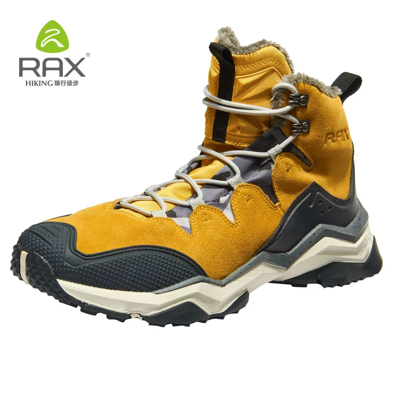 RAX новые походные ботинки мужские водонепроницаемые зимние ботинки меховая подкладка легкая Треккинговая обувь теплые уличные кроссовки горные ботинки - Цвет: Цвет: желтый