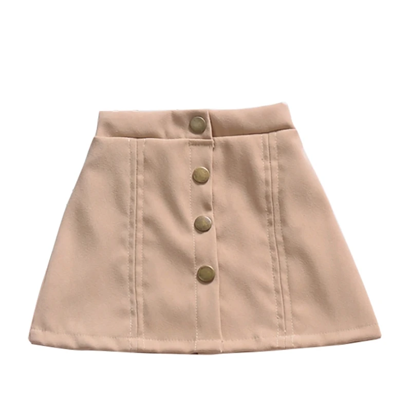 KHAKI Летняя одежда для маленьких девочек однотонная короткая юбка Уайлд Высокая талия с одним однобортная юбка A слово пуговица для юбки юбка, комплект одежды для детей - Цвет: KHAKI