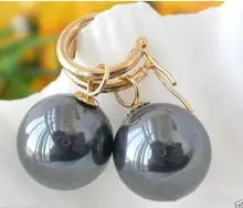 14mm Tahitian Rainbow Black South Sea Shell Pearl Earring Earring jewelry women Wonderful huge pair of 11mm natural tahitian genuine black perfect round pearl earring