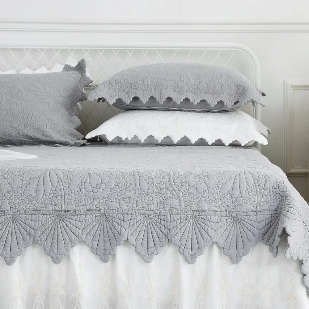 CHAUSUB Thick Bedspread Quilt Set 3pcs Korea Style Coverlet Embroidered