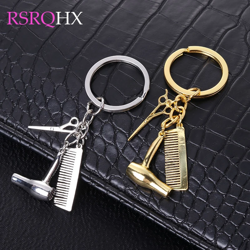 

Hot Alloy Haircut Tools Keychain Comb Scissor Hair Drier Pendants Key Chain Ring Women Girls Charm Jewelry Handbag Car Accessory