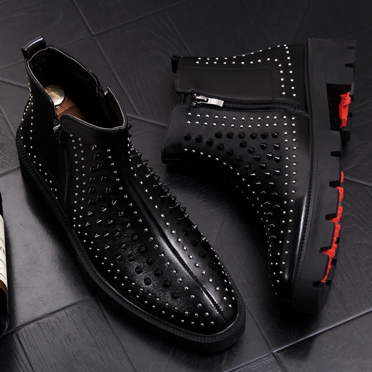 Мужская модная обувь для вечеринок и ночных клубов; черная обувь из натуральной кожи с заклепками; Ботинки martin для молодых джентльменов; ботинки cheksea; botines hombre