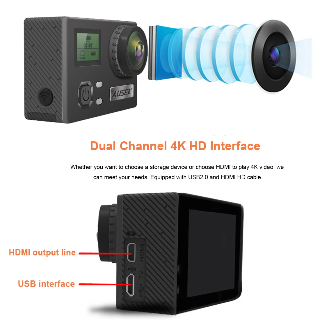 

HOT-AUSEK Private mode ultra-thin 4K sports camera waterproof camera wifi aerial DV gyroscope anti-shake