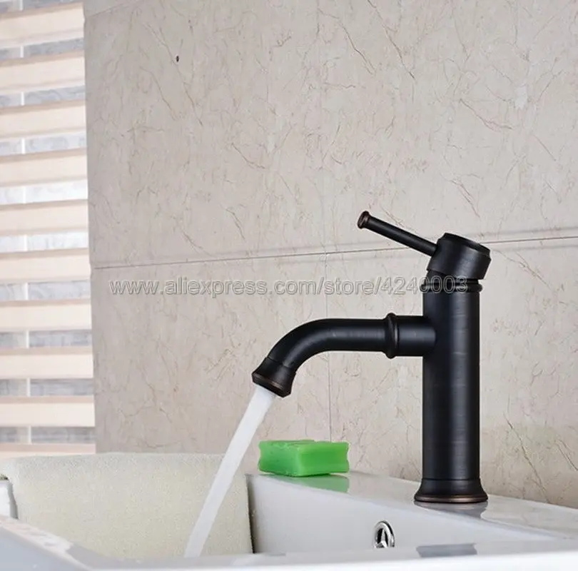 

Oil Rubbed Bronze Basin Vanity Sink Faucet Single Handle Bathroom Mixer Deck Mounted Knf286