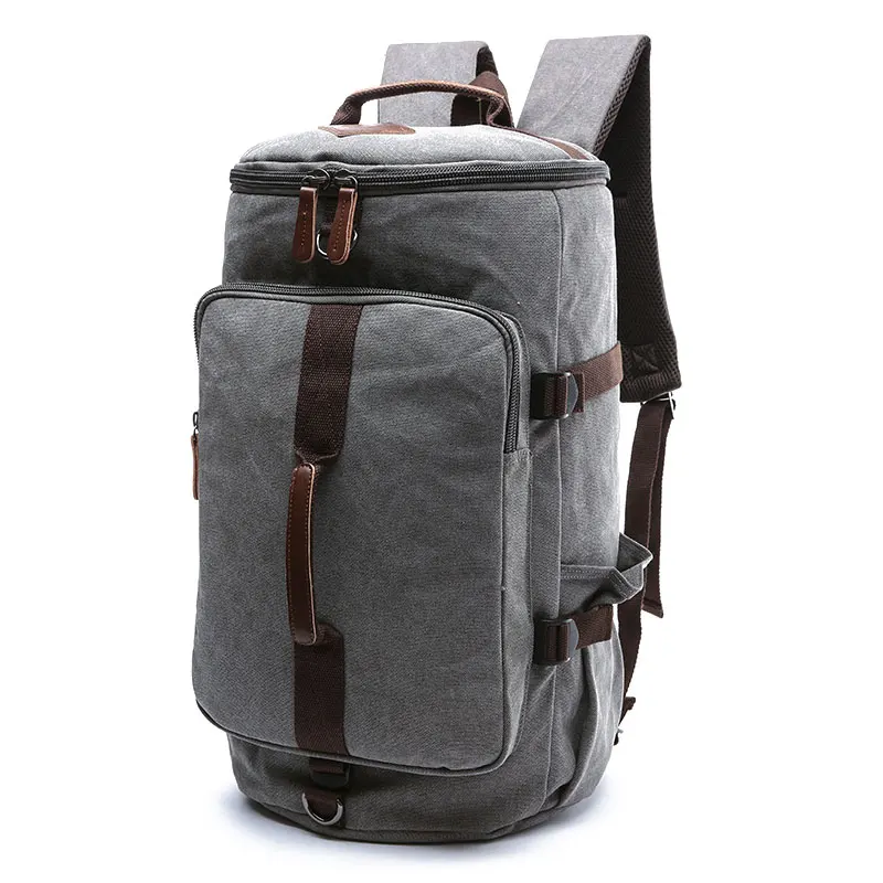 Scione мужские рюкзаки большой емкости цилиндрические холщовые багажные сумки через плечо для путешествий водонепроницаемый однотонный кожаный повседневный чехол - Цвет: Gray-B