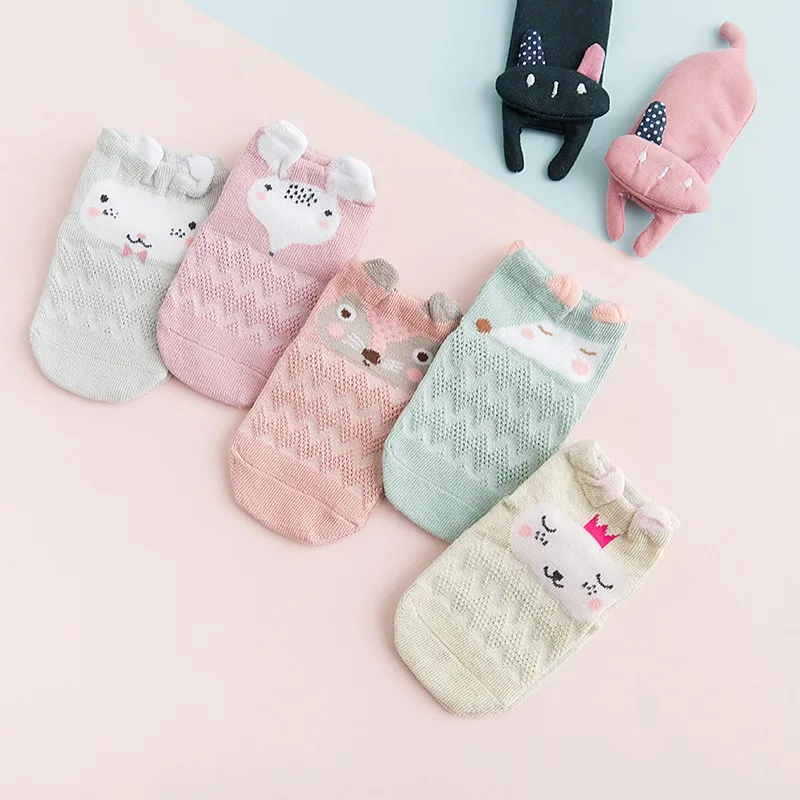 

5 Pair/set Baby Sock Todllder Girl Boy Mesh Anti-slip 100% Cotton Cartoon Breathable Socks Forborn
