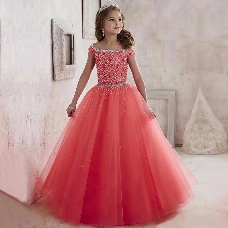Платья с цветочным узором для девочек, Роскошные свадебные платья из тюля с кристаллами и бусинами, коллекция 2019 года, платья для первого
