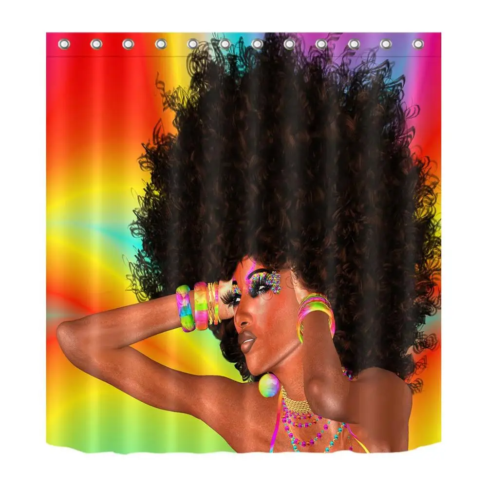 Африканская американская Женская занавеска для душа афро волосы девушка блестящее сердце Водонепроницаемый полиэстер ткань Ванная комната декор занавес 12 крючков набор - Цвет: 5856