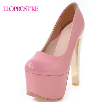 

LLOPROST KE Fashion Thin High Heel Shoes Solid Shallow Platform Shoes Round Toe Wedding Party Women Pumps Large Size 30-48 MY106