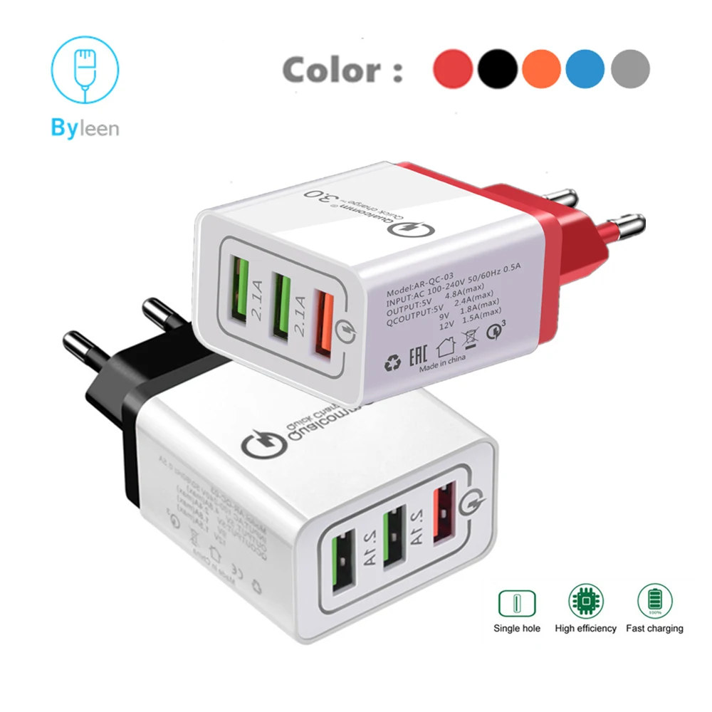 

3USB Quick charge 3.0 Fast Wall Charger for iPhone SE X Xs Max Xr 8 7 iPad for Xiaomi mi 9 se mi8 mi6x mia1 mia2 Redmi 5 6 Pro