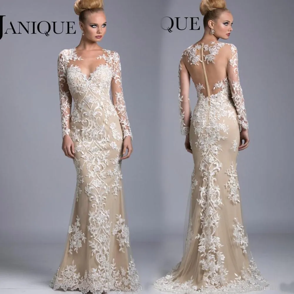 2015 Nieuwe sexy zien door terug Lange Mouwen Voor Bruiloften Gast Sweetheart Applicaties Champagne Mermaid Moeder van de Bruid dreses 2015 Nieuwe sexy zien door terug Lange Mouwen Voor Bruiloften Gast Sweetheart Applicaties Champagne Mermaid Moeder van de Bruid dreses