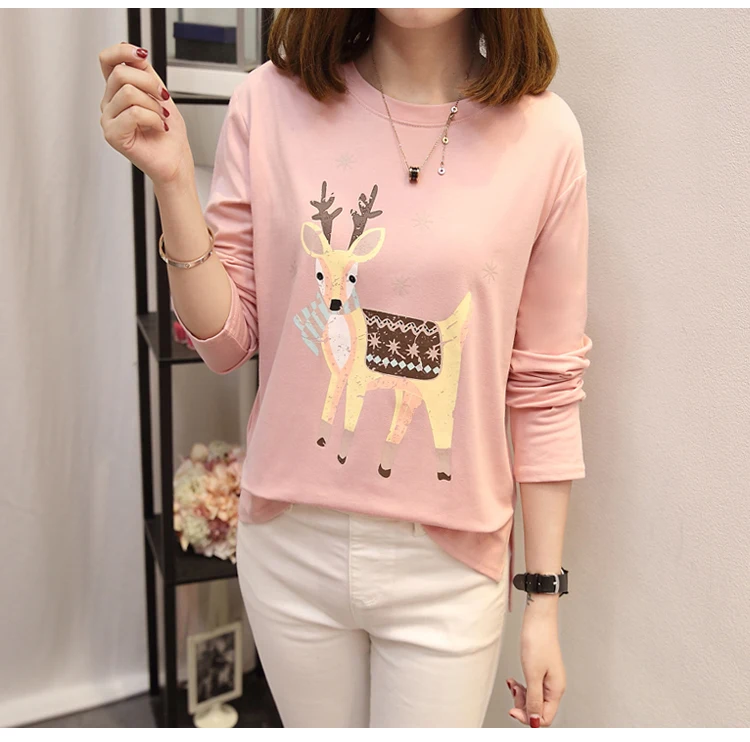 4xl Плюс большой размер blusas feminina весна осень лето Стиль корейский женский топ новые свободные футболки с длинным рукавом Женские A5056