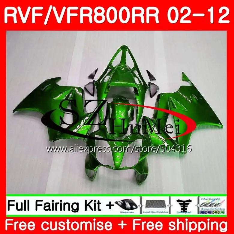 Обтекатели Глянец зеленого цвета для Honda Interceptor VFR800RR 02 03 04 05 06 07 113SH. 11 VFR 800R VFR800 RR 2002 2003 2004 2005 2006 2007