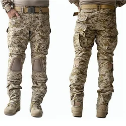 Pantalones tácticos con rodilleras para hombre, pantalón de combate de camuflaje del desierto, Cargo, senderismo, caza, entrenamiento, Airsoft, BDU
