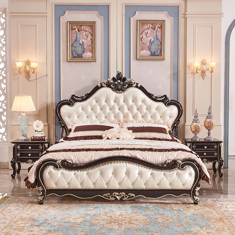 

2019 Simple European light luxury style genuine leather bed bedroom furniture