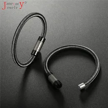 Модный черный и белый плетеный стальной браслет с магнитной пряжкой простой стиль мужской браслет из нержавеющей стали мужской браслет