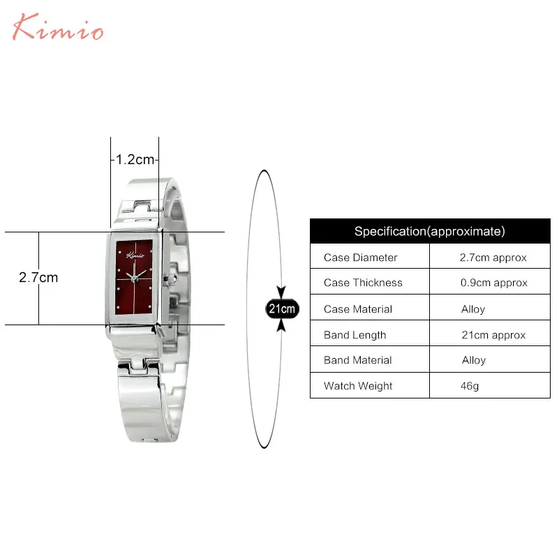 Бренд KIMIO, женские кварцевые часы, платье, дамский браслет, часы, Модные Аналоговые женские наручные часы, розовые, красные, сплав, ремешок, подарок, часы