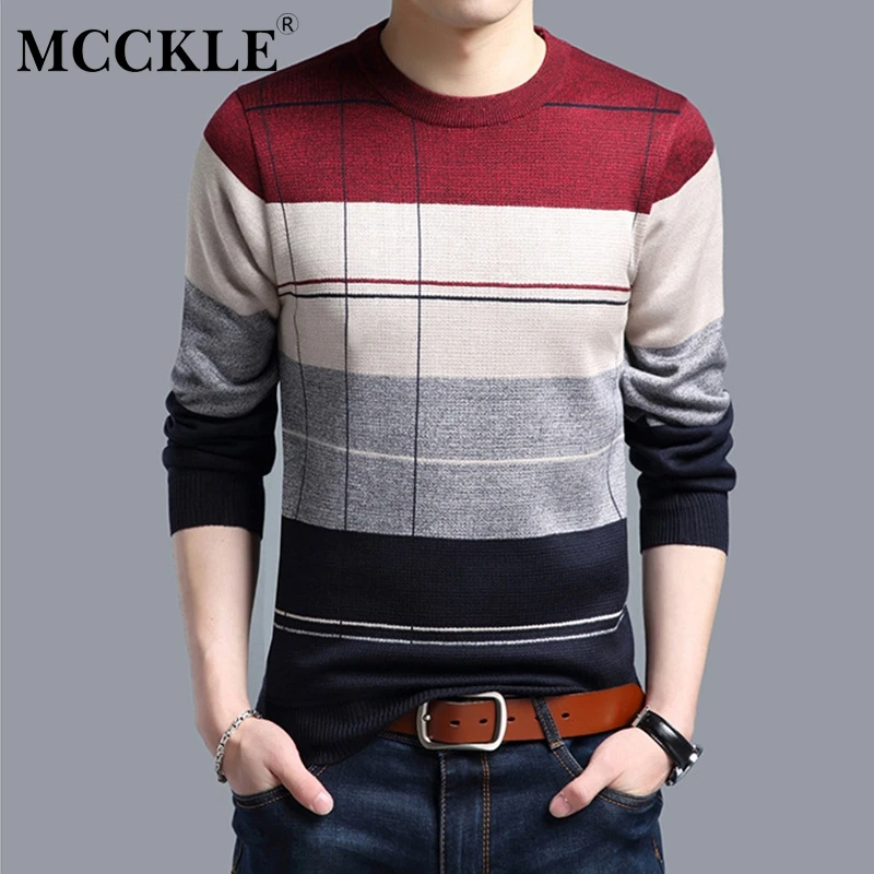 Striped Knitted Men's Pullover Sweater Jersey O neck Long Sleeve Casual ...