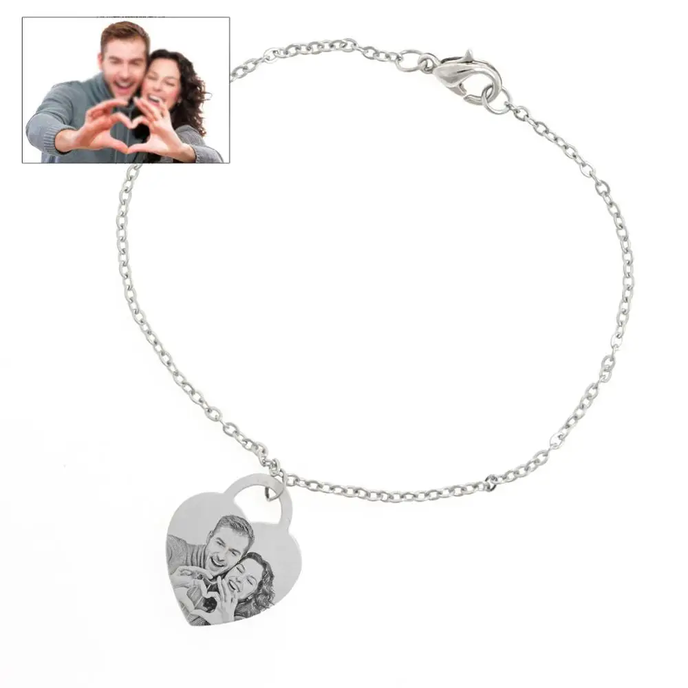 Пользовательские изображения браслет, персонализированный браслет с фото, выгравированные фото ювелирные изделия, подарок для нее, подарок на день Святого Валентина