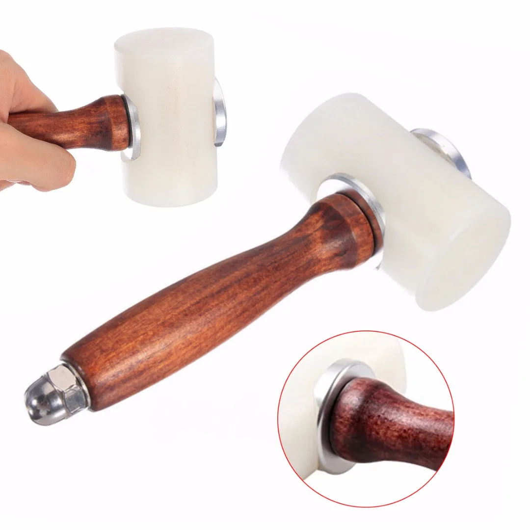 DWZ DIY Leather Cutting Hammer Leatherwork Strengthen PE Wooden Craft Stamping Tool