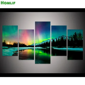 

5pcs mosaic full diamond embroidery colorful Aurora Borealis diamond painting cross stitch square diamonds Multi-pictures crafts