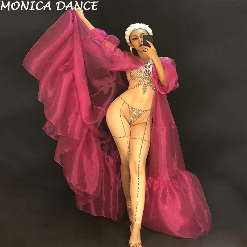 

Sexy Stage Sleeveless Jumpsuit Sparkling Crystals Bodysuit Women Nightclub Birthday Party Stage Wear Performance Dance Costume