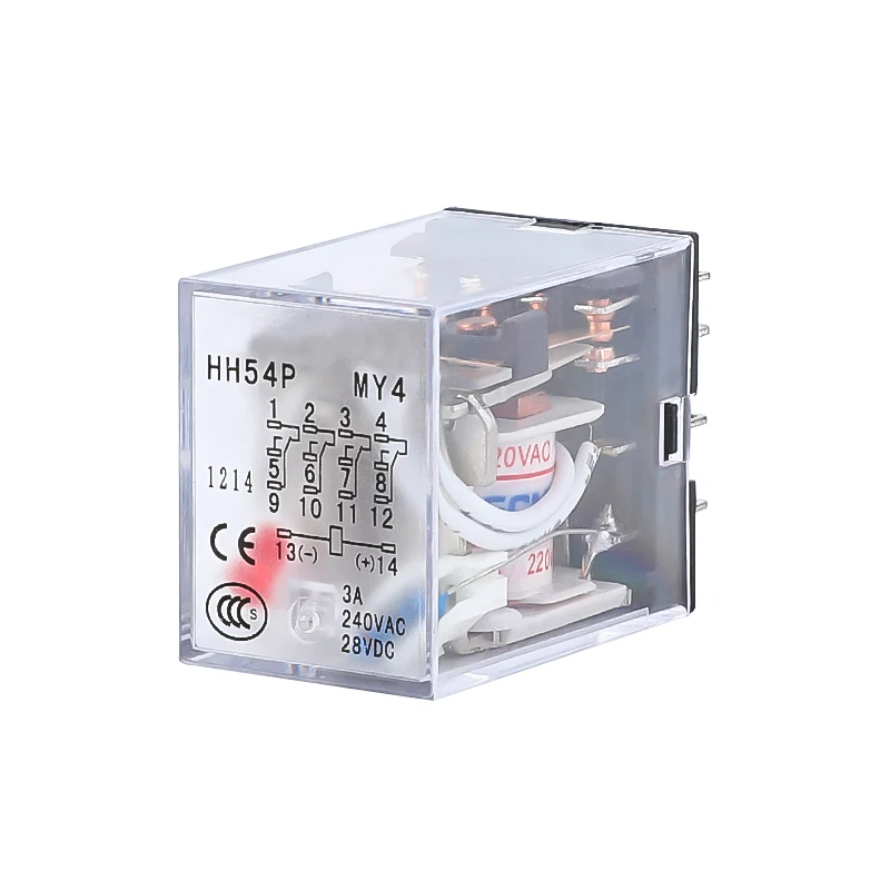 HH54P MY4NJ Electromagnetic Relays 4PDT 4NO 4NC AC 220V 110V DC 24V 12V 3A Power Relay Switch Socket Base Silver Contacts 14 Pin
