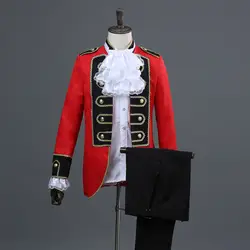 Европейский Красного и черного цветов границы суд выполнение Для мужчин красный принца платья Для мужчин s костюм комплект из двух