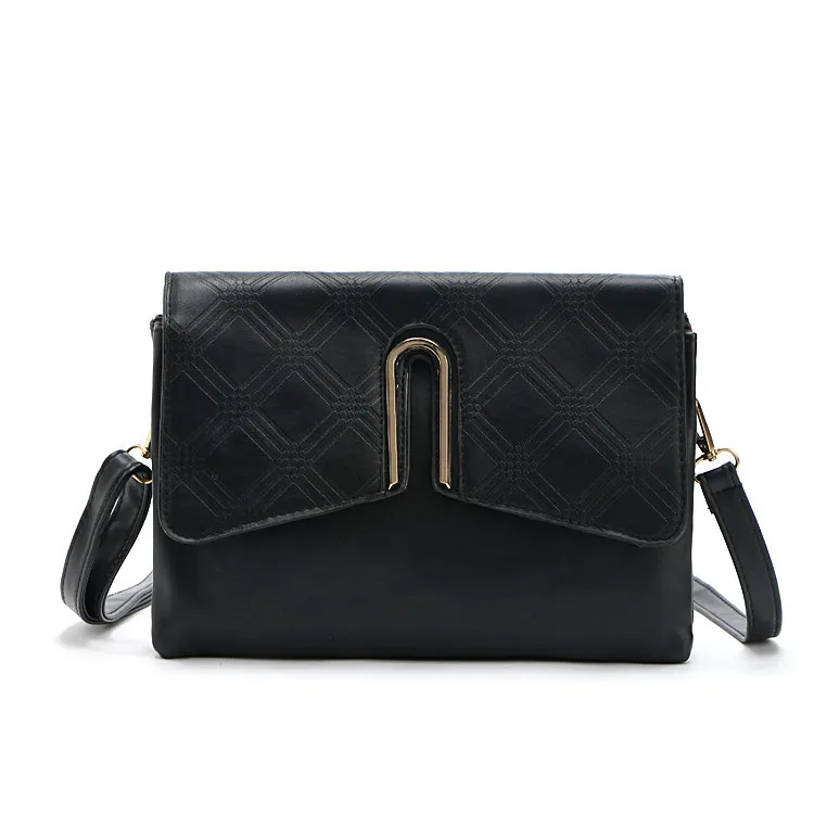 New Black Women Messenger Bags U Shape Diamond Lattice Lady Crossbody