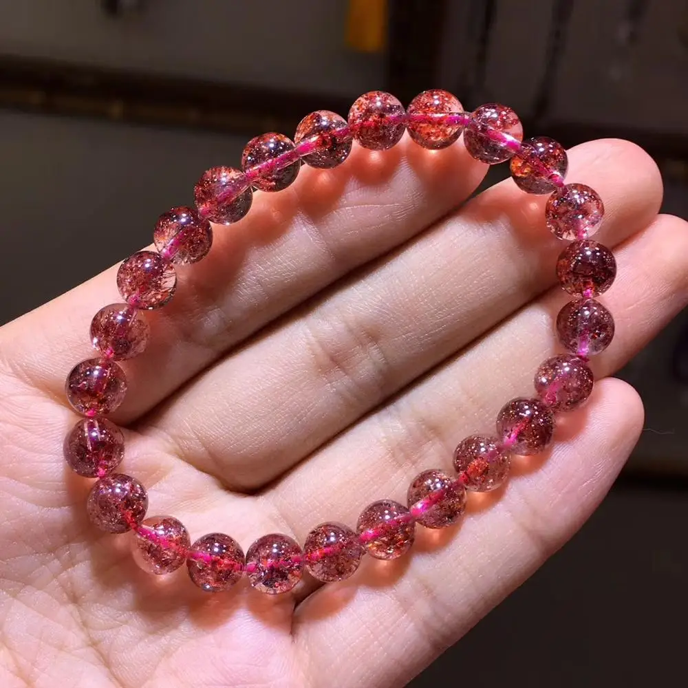 

Genuine Natural Lepidocrocite Quartz Red Super Seven 7.5mm Clear Round Bead Stretch Crystal Women Bracelets Certificate AAAAA