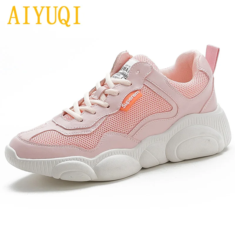 

AIYUQI Women vulcanized shoes 2019 spring new genuine leather women's flat shoes with white women's sneakers Bear bottom shoes