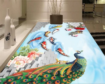 

beibehang papier peint creative living room floor bedroom stereo China wind peacock HD floor tile 3d flooring papel de parede