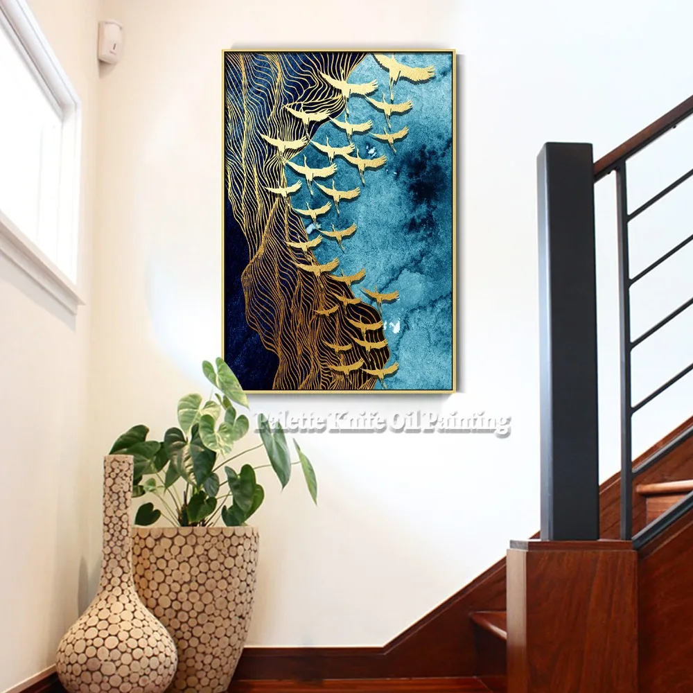 Golden Bird Modern Abstract Print Oil Paintings Wall Art Prints Picture on Canvas Cuadros Decoracion for Living Room Wall decor