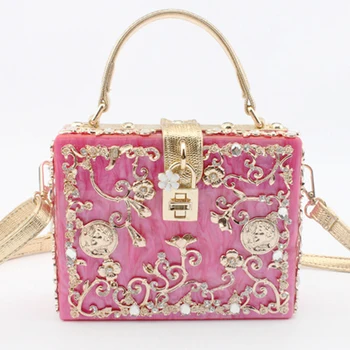 

Prom evening bag diamond flower Clutch Bag relief Acrylic Ballot lock luxury handbag banquet bag party purse top-handle bags