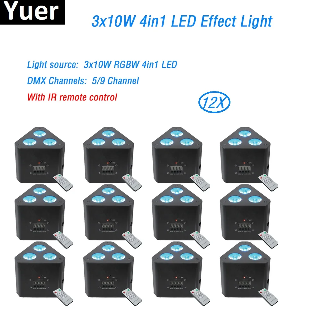 

12Pcs/Lot Stage lighting 3x10W RGBW 4in1 LED led lamp effect lights IR Remote Control DMX512 Wedding show disco light Uplight