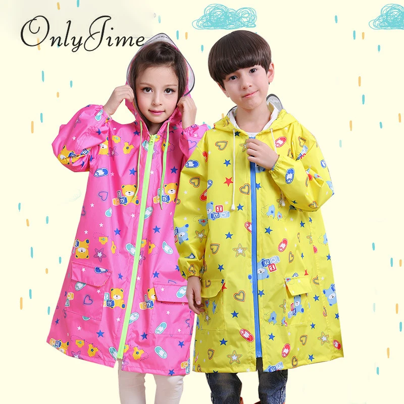 

Only Jime Print Raincoat For Kids Rainproof Waterproof Rainwear Rainsuit Student High Quality Poncho Kids Rain Coat Blue Outdoor