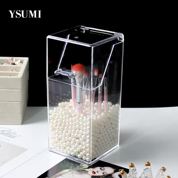 

YSUMI Transparent Makeup Brush Organizer With pearl Display Storage Box Women's Makeup Tool Storage Jewelry Display Stand Box