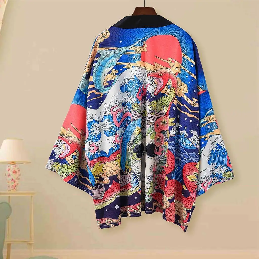 Neploe японский кимоно кардиган винтажные рубашки с принтом для мужчин и женщин Harajuku Chimono пальто Blusas Mujer Свободные повседневные топы 39055 - Цвет: blue kimono