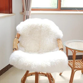

Urijk 1PC Home Soft Sheepskin Chair Cover Warm Hairy Carpet Seat Pad Plain Skin Fur Plain Fluffy Rugs Washable Bedroom Faux Mat