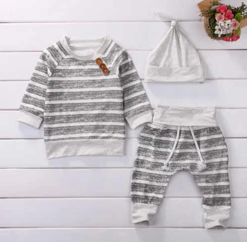 

babysuit for baby Newborn Boy Clothing Sets kids Cotton Fashion Casual Striped t shirt + Pants + Hat 3pcs Suits infants Clothes