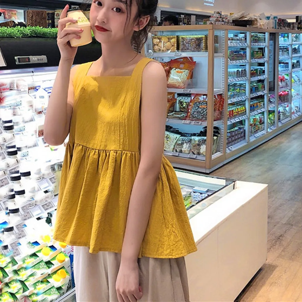 Harajuku, однотонная женская майка, модный топ с оборками, подол, майка, жилет, сексуальные женские топы без рукавов, Camiseta Tirantes Mujer