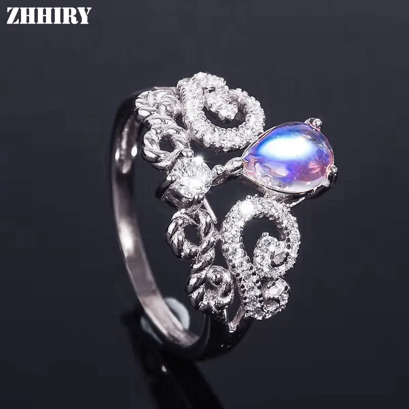 ZHHIRY Real Natural Moonstone Ring Solid 925 Sterling Silver For Woman Genuine Gemstone Rings Girl Fine Jewelry