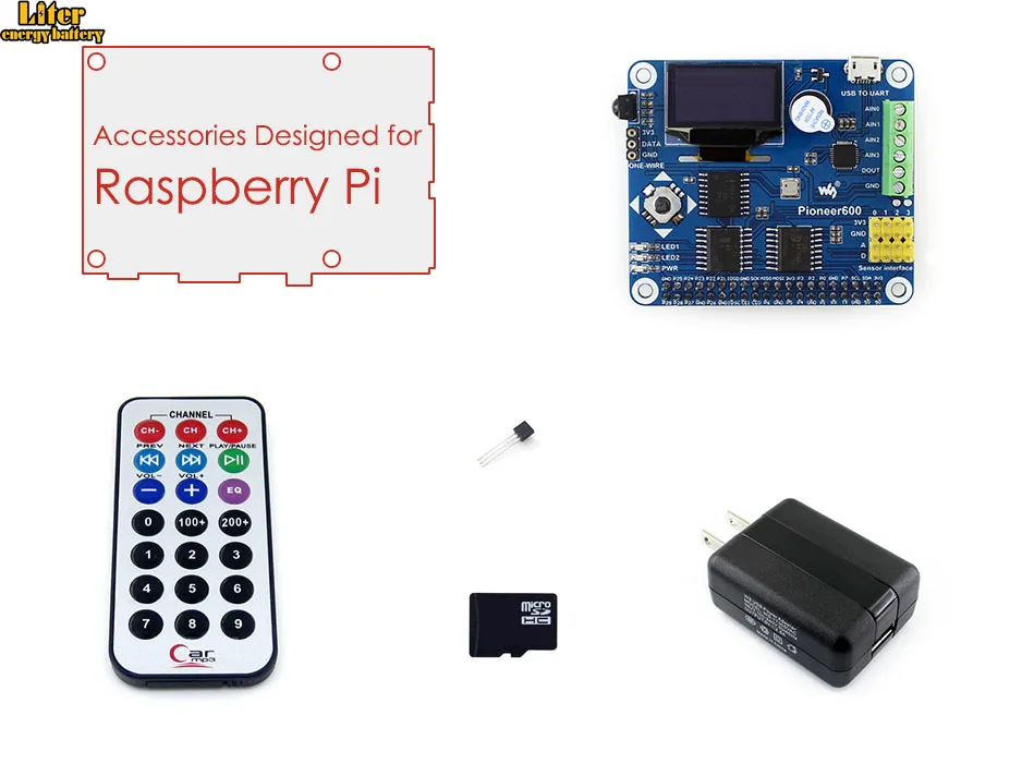 Raspberry Pi RPi Acce B с RPi Плата расширения Pioneer600, 16 Гб Micro SD карты и ИК-контроллер для Raspberry Pi 3B/2B/B+/A