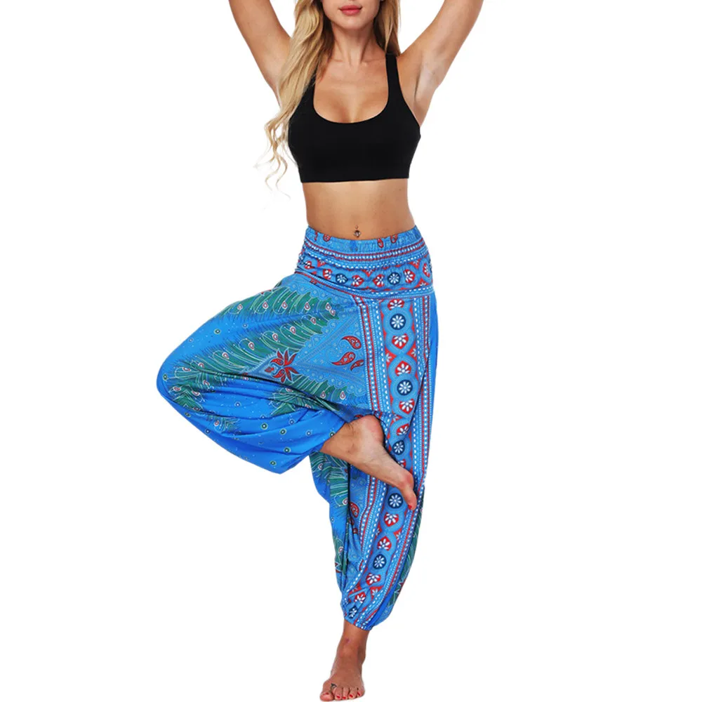 Women'S Sports Pants Casual Summer Boho print Loose Yoga Trousers Baggy Harem Vintage High Waist Pants Spodnie Damskie Mujer