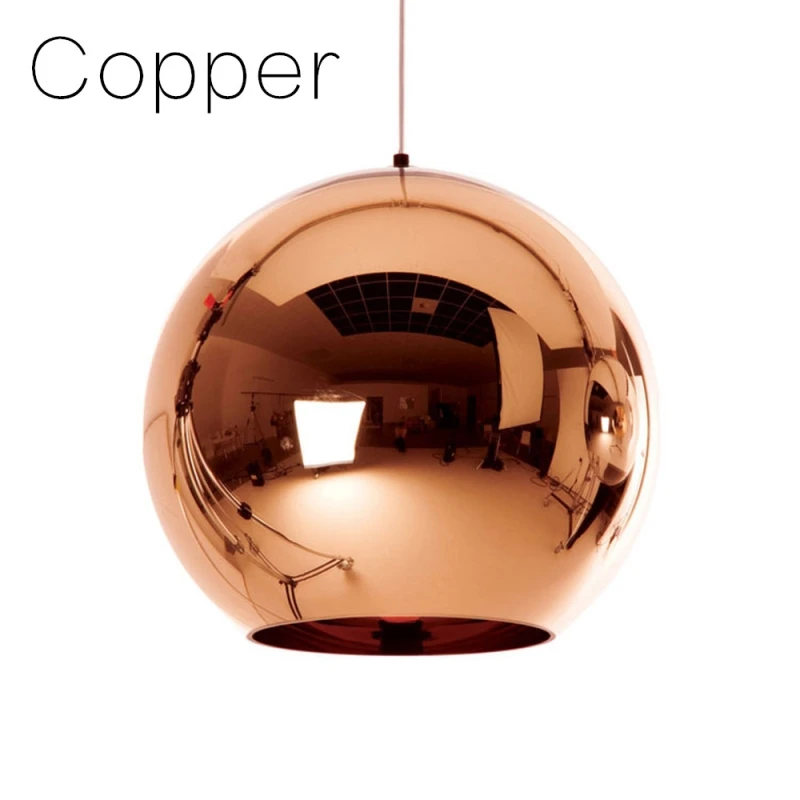 Современный светодиодный подвесной светильник с шаровым покрытием, светильник из блестящего стекла, медный/серебристый абажур, зеркало, E27, для кухни, высокое качество - Цвет корпуса: Copper